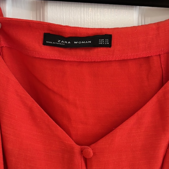 ZARA red linen shirt sleeve mini dress - Picture 4 of 4